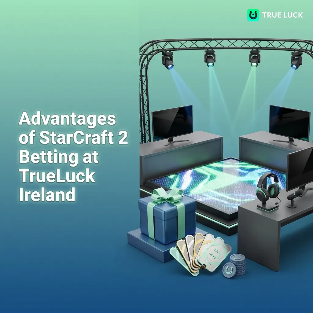 StarCraft 2 betting interface showing competitive odds, mobile app, payment methods, and welcome bonus for Irish players