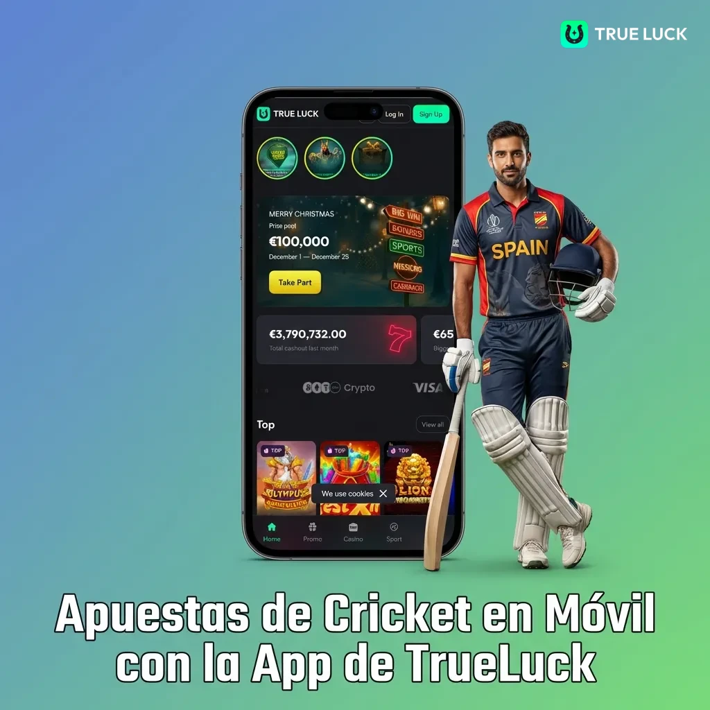 TrueLuck mobile app interface showing cricket betting options on smartphone screen with live odds and match information