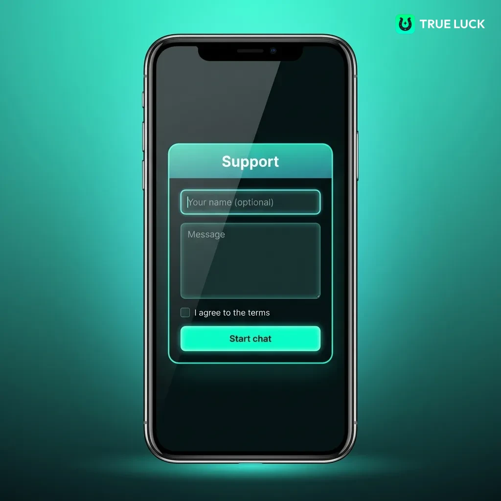 Equipo de atención al cliente de TrueLuck disponible 24/7 por chat en vivo, correo electrónico y formulario web