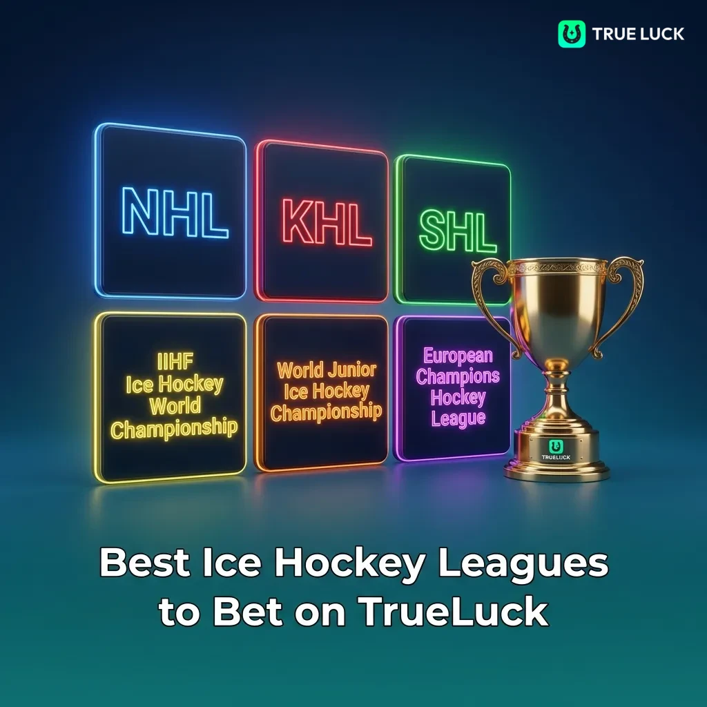 Ice hockey players competing on rink representing top betting leagues like NHL, KHL, and SHL on TrueLuck platform