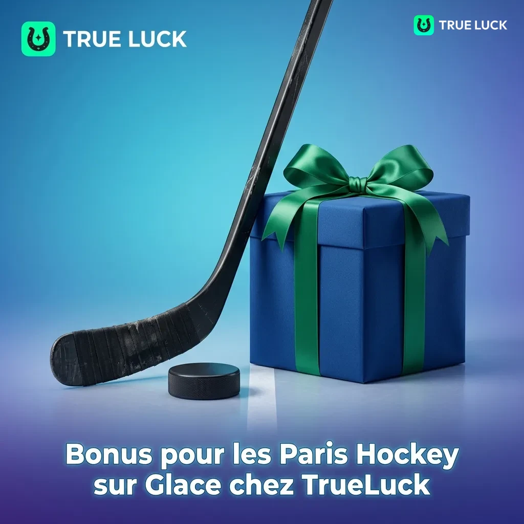 TrueLuck welcome bonus for hockey betting with deposit match and wagering requirements displayed on screen