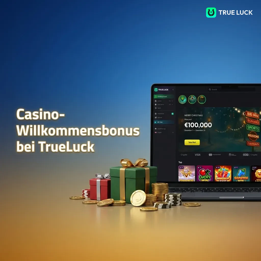 TrueLuck Casino welcome bonus offering 250% up to €4,000 plus 175 free spins for new players with three bonus options