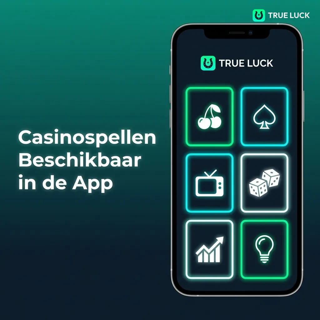 TrueLuck casino app toont selectie van populaire gokspellen inclusief slots en live dealer games op mobiel scherm