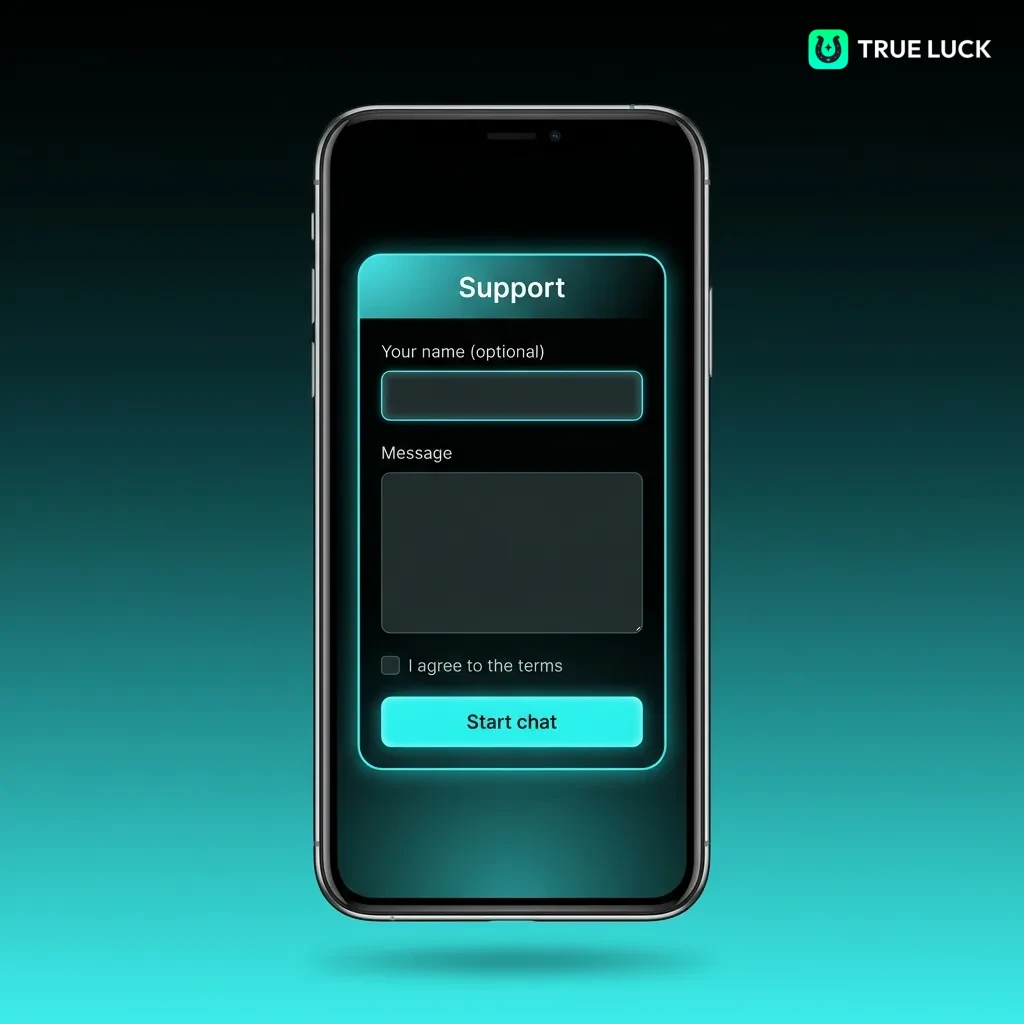 Écran de connexion de l'application mobile TrueLuck avec champs email et mot de passe