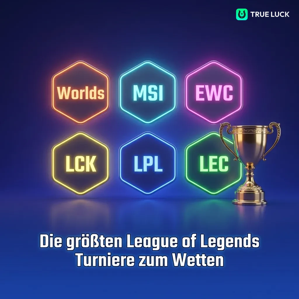 Top League of Legends tournaments including Worlds, MSI, LCK, LPL, and LEC competitions for esports betting