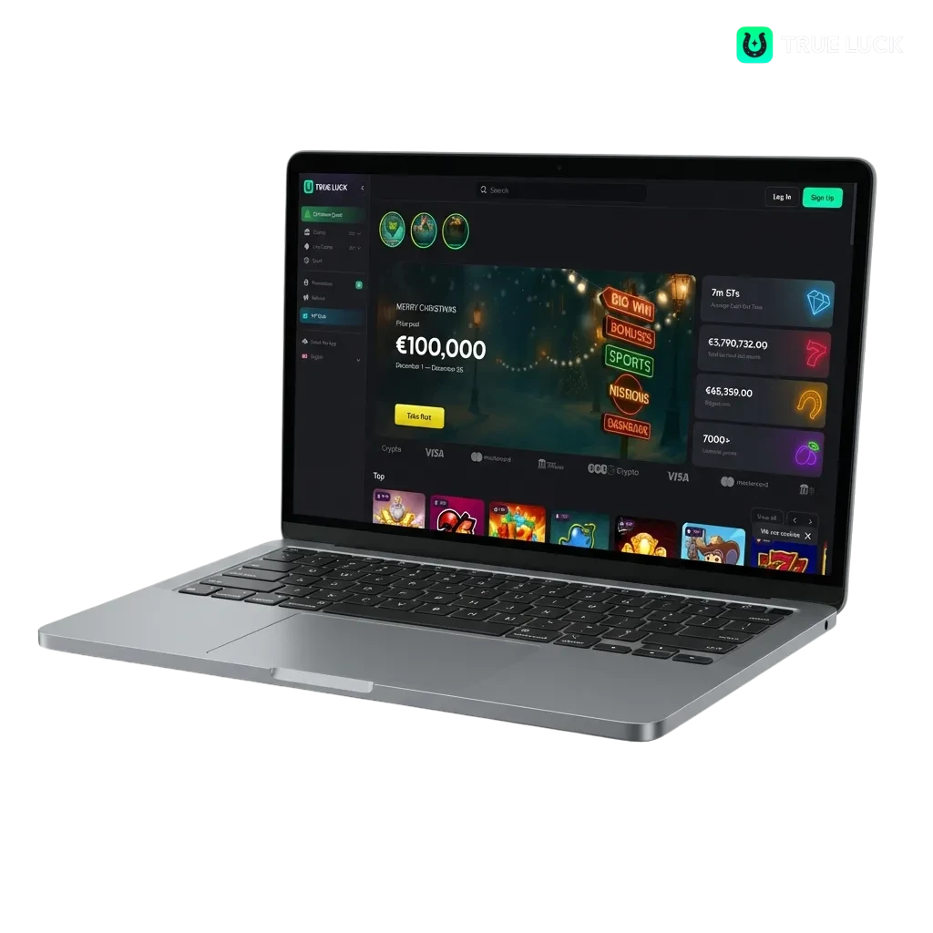 TrueLuck desktop app interface showing casino games like roulette and slots on Windows and MacOS computers