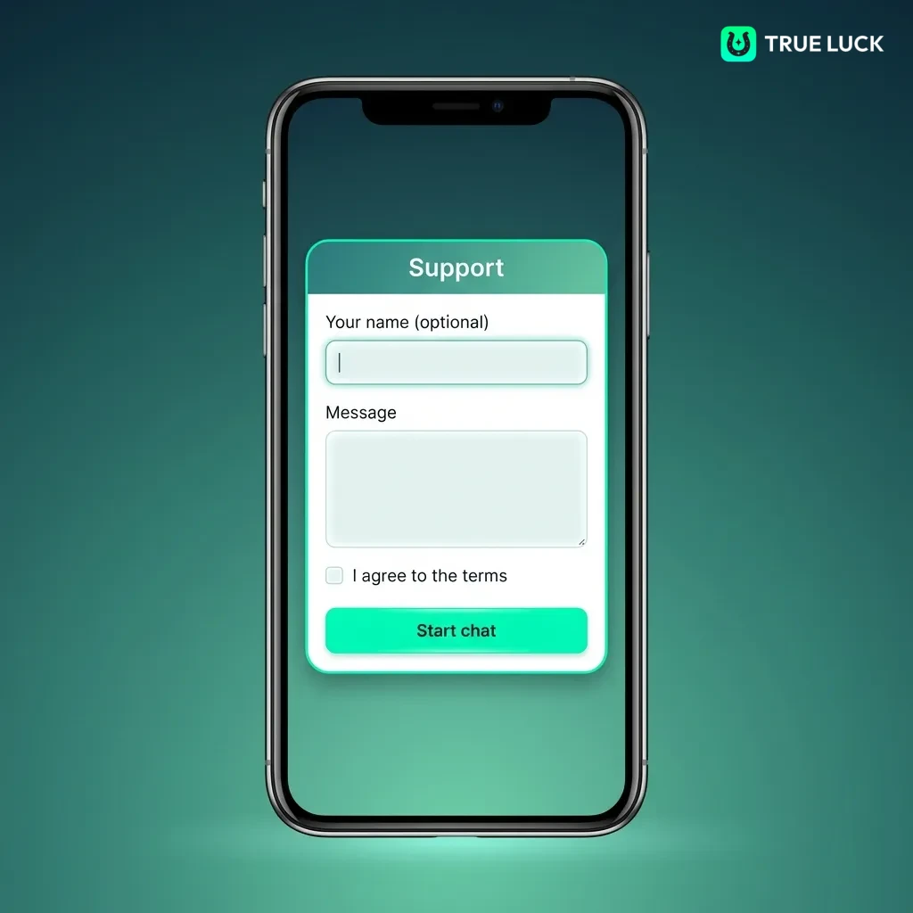 TrueLuck mobile app login screen showing email and password fields with login button on iOS device
