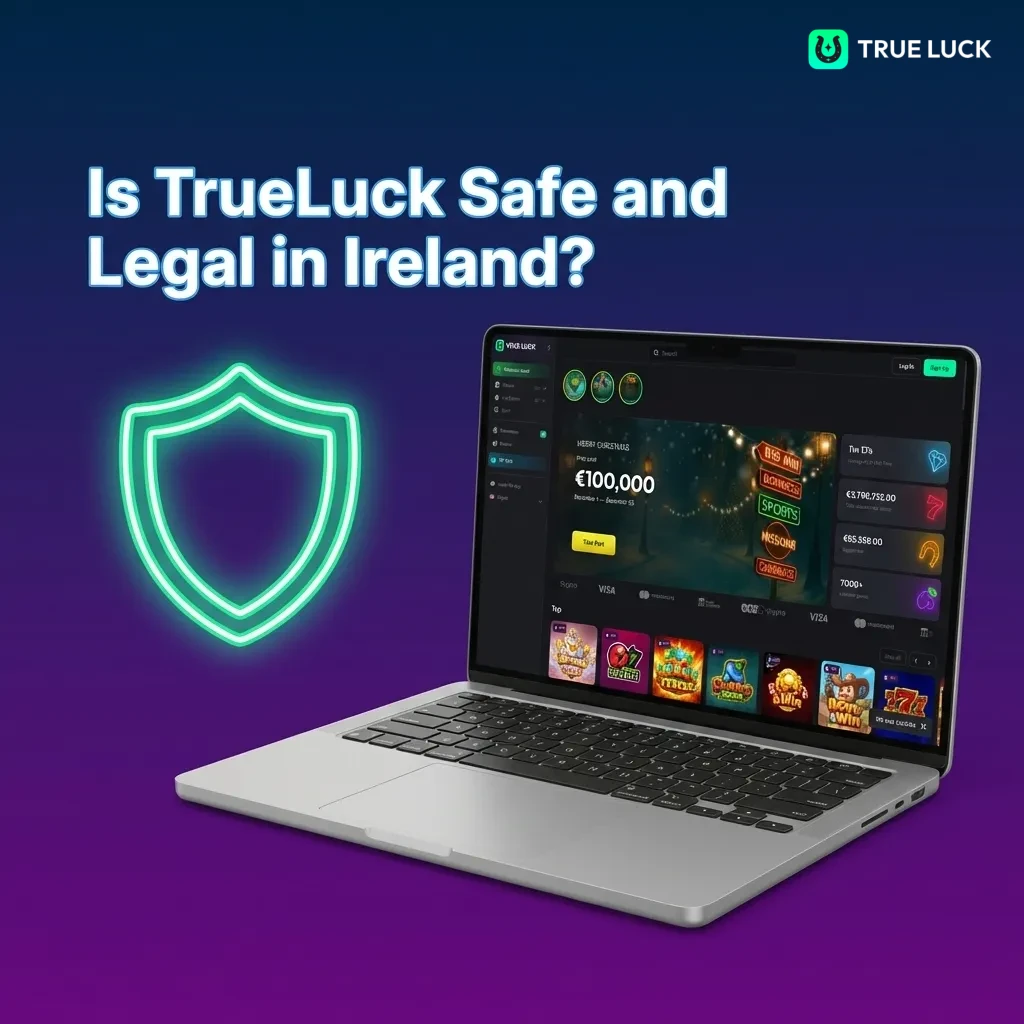 TrueLuck online casino platform showing Curaçao license, SSL security badge, and responsible gaming tools for Irish players