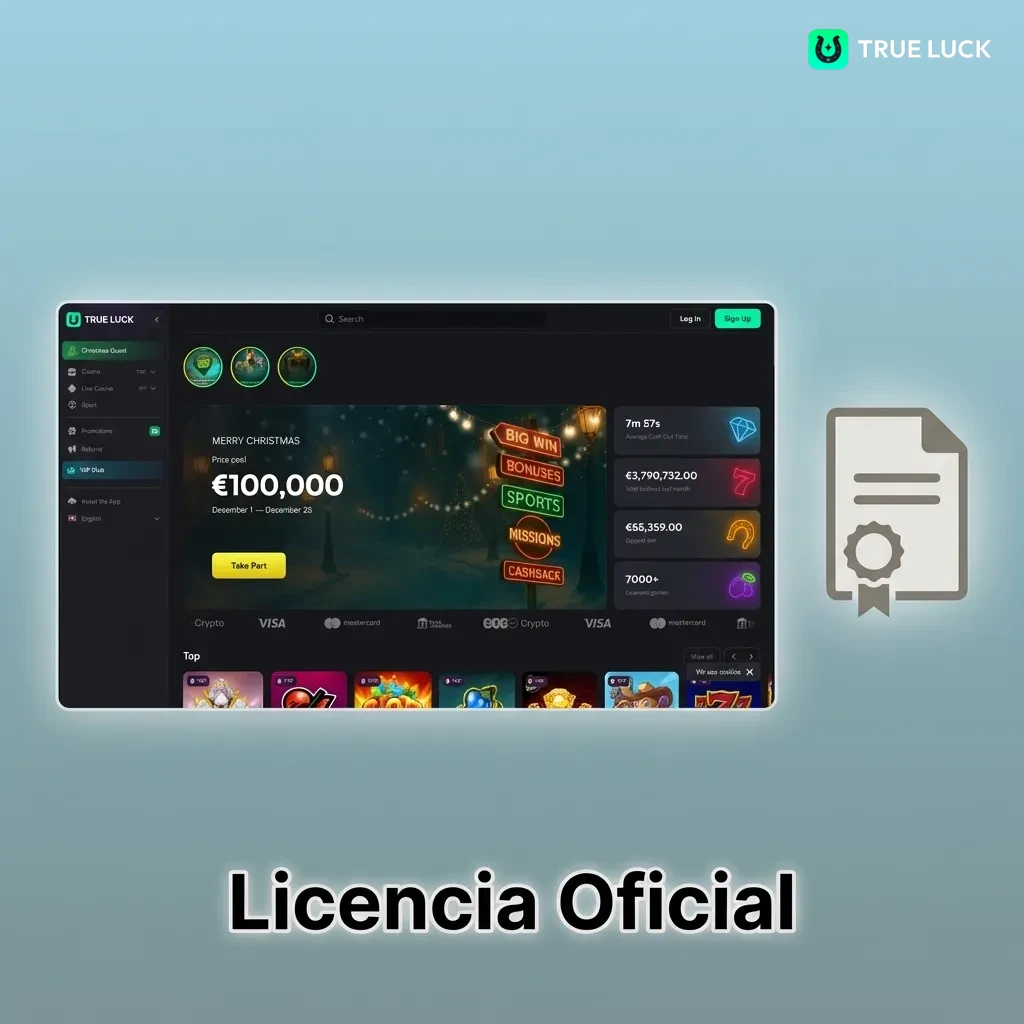 TrueLuck casino operating license certificate from Curaçao eGaming displayed with official seal and verification details