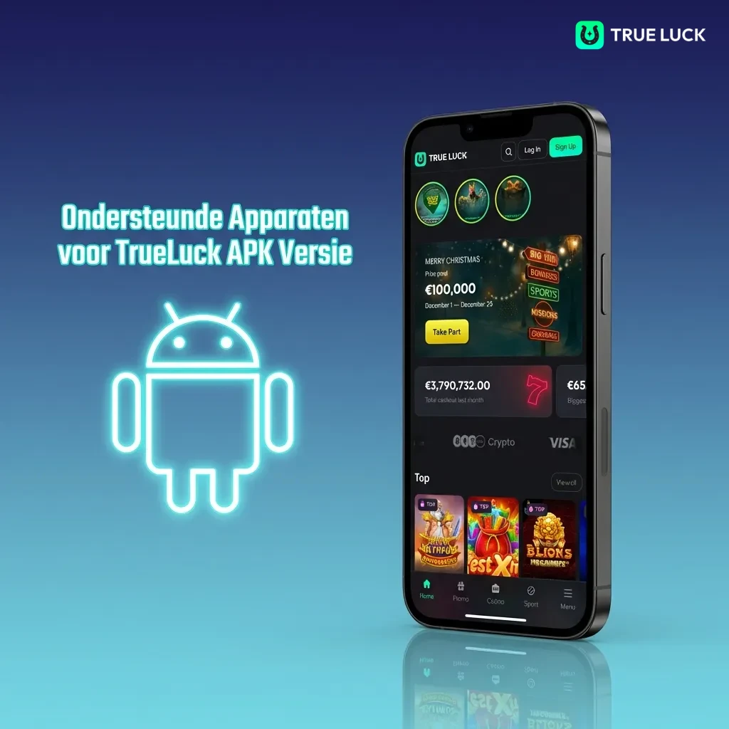 TrueLuck APK compatibility table showing supported Android devices across Samsung, Sony, Huawei, OnePlus, Oppo, Google, Xiaomi brands