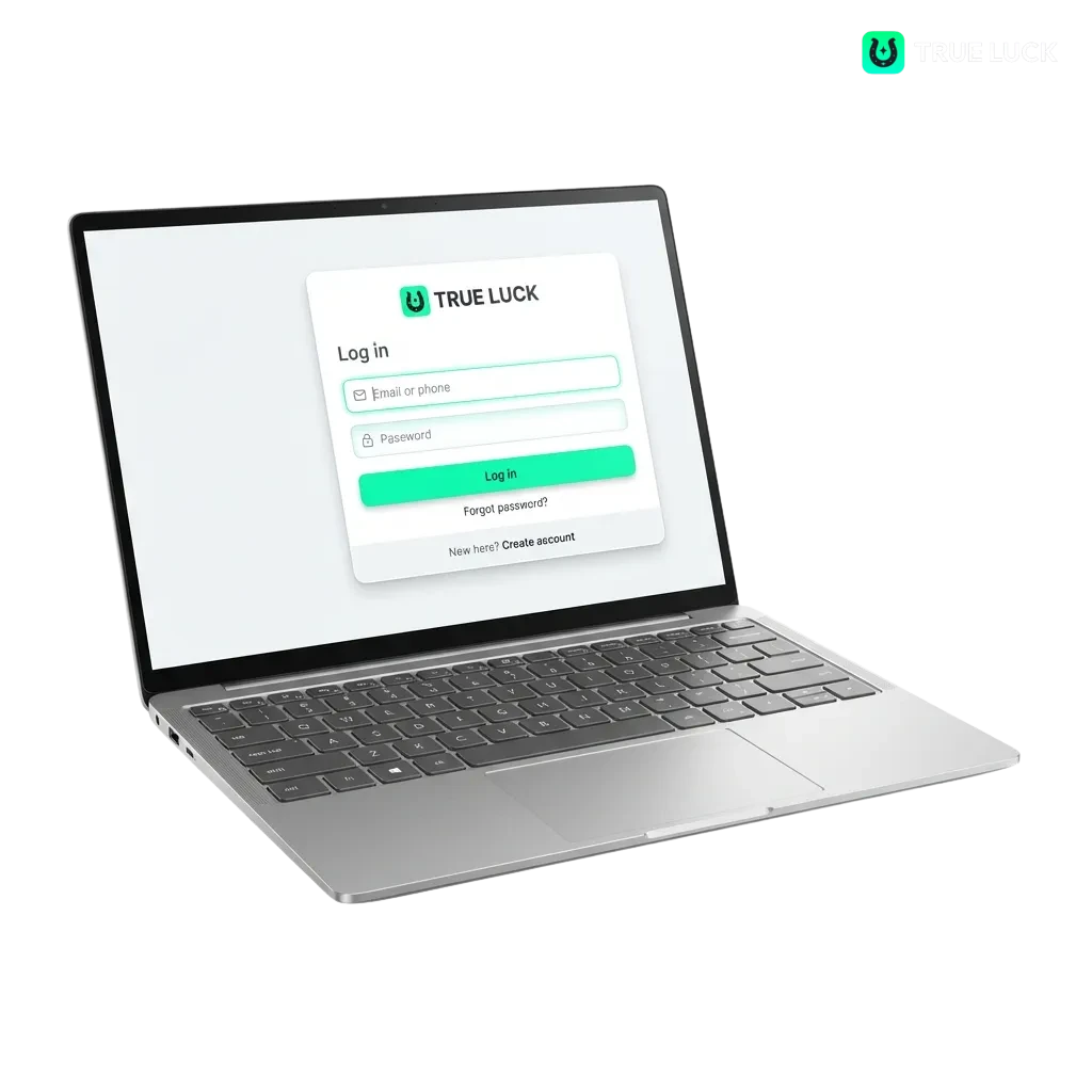 Página de inicio de sesión de TrueLuck España con campos para email y contraseña en interfaz segura y moderna