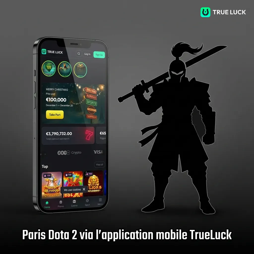 TrueLuck mobile app interface showing Dota 2 betting options and live match notifications