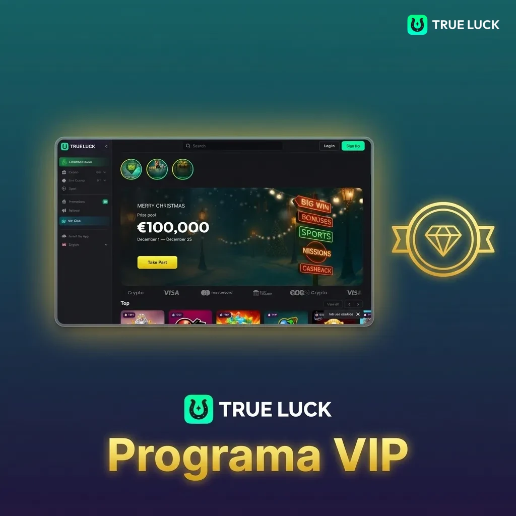 TrueLuck VIP loyalty program with five tiers from Bronze to Diamond offering cashback, birthday bonuses, and personal managers.