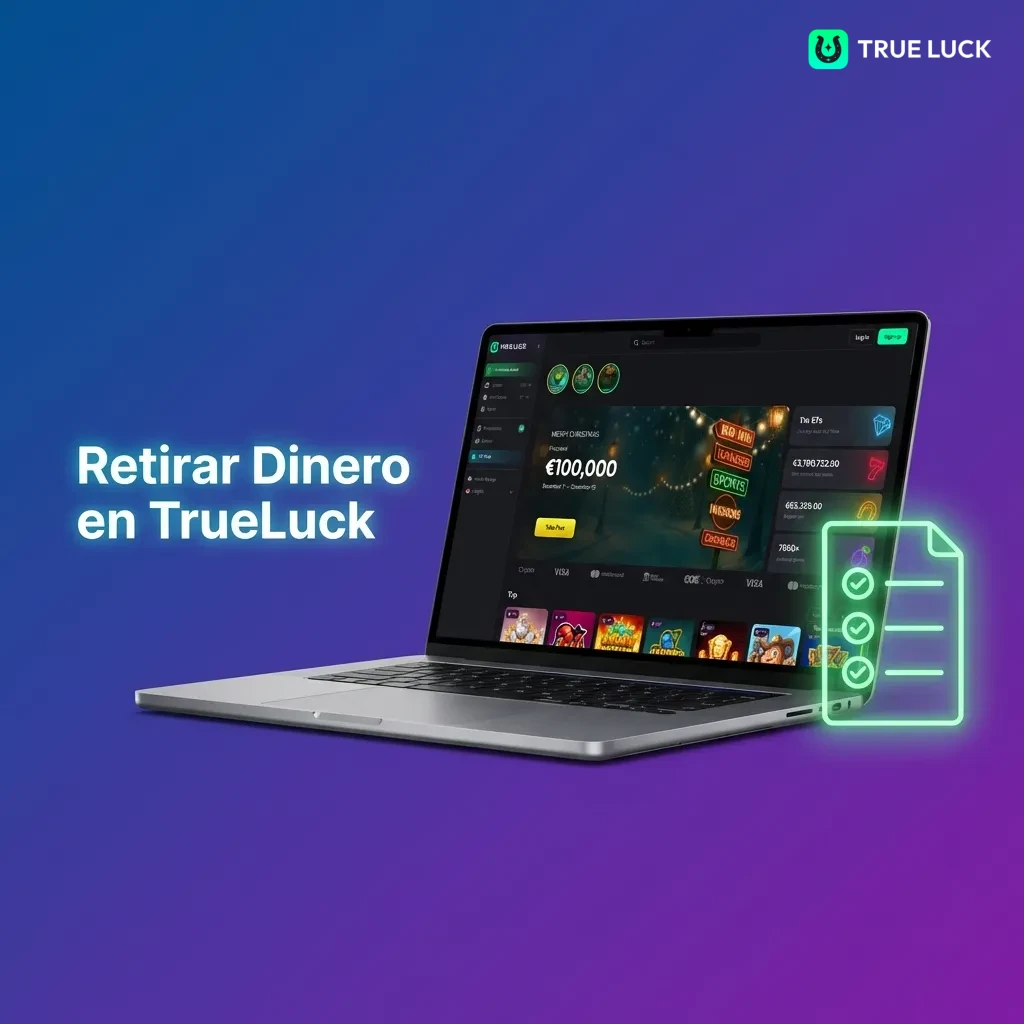 Usuario retirando dinero de TrueLuck desde panel de cuenta verificada con opciones de pago seguras