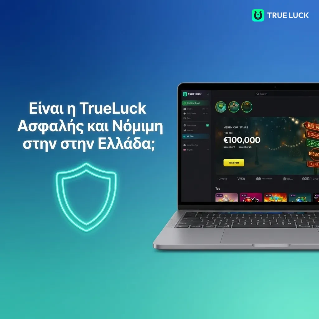 TrueLuck online casino platform displaying Curaçao license and security features for Greek players