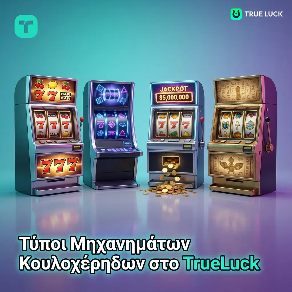 Casino slot machine types display at TrueLuck including classic, video, Megaways, jackpot, branded slots and crash games