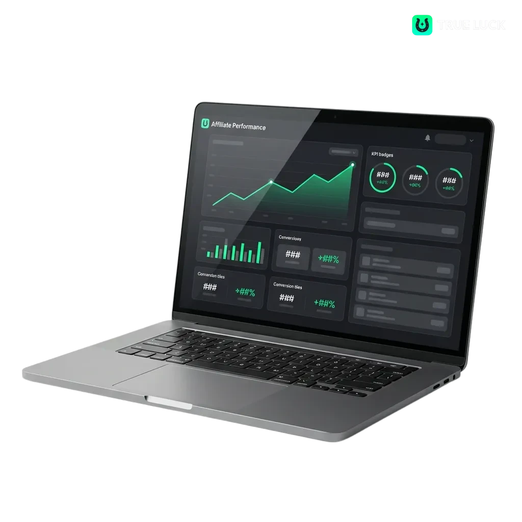 TrueLuck Afflinkers affiliate program dashboard showing commission structures and payment options for Irish marketers