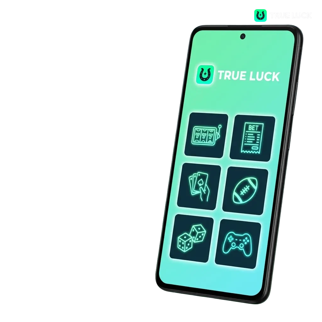 TrueLuck Android app interface showing mobile betting and casino games on smartphone screen