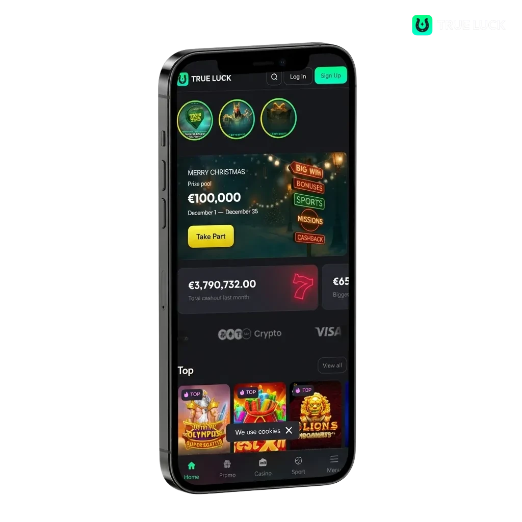 TrueLuck iOS app interface showing casino games and sports betting options for Irish players on iPhone and iPad