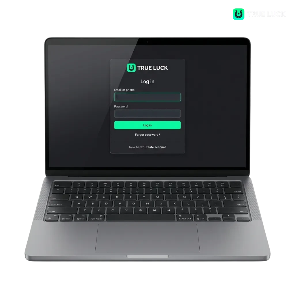 TrueLuck Login-Seite mit E-Mail und Passwort-Feldern für sicheren Zugang zu Sportwetten und Casino in Deutschland