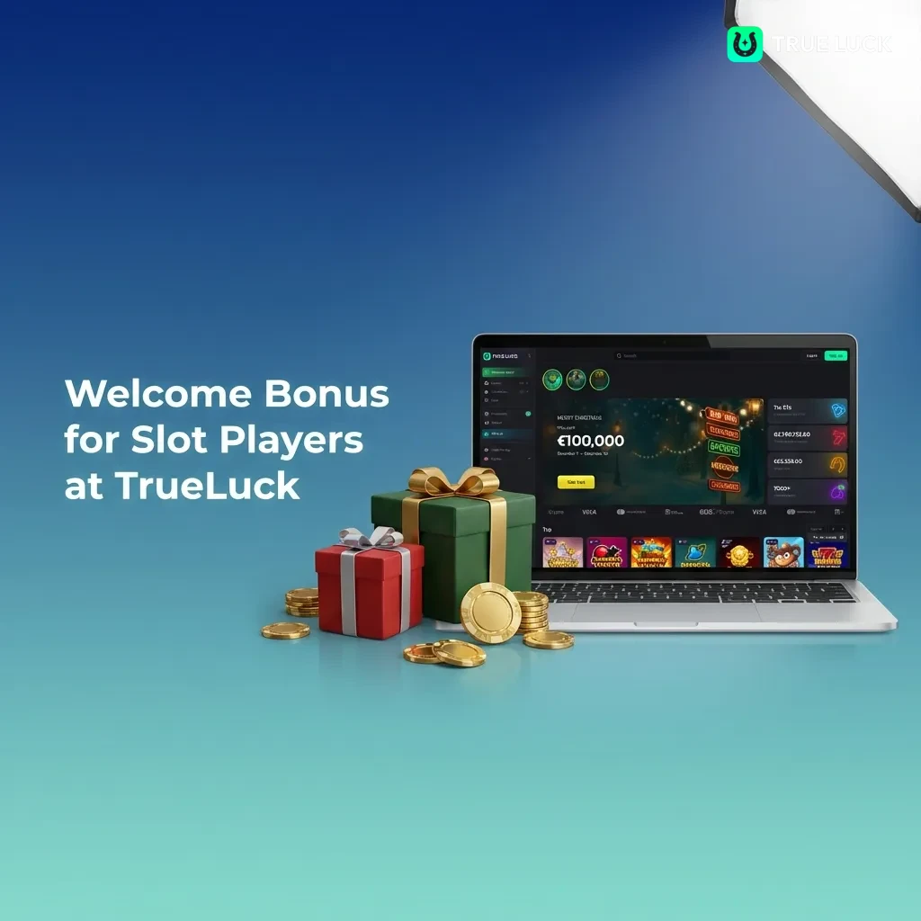 TrueLuck casino welcome bonus screen showing 250% match up to €4,000 plus 175 free spins for new slot players