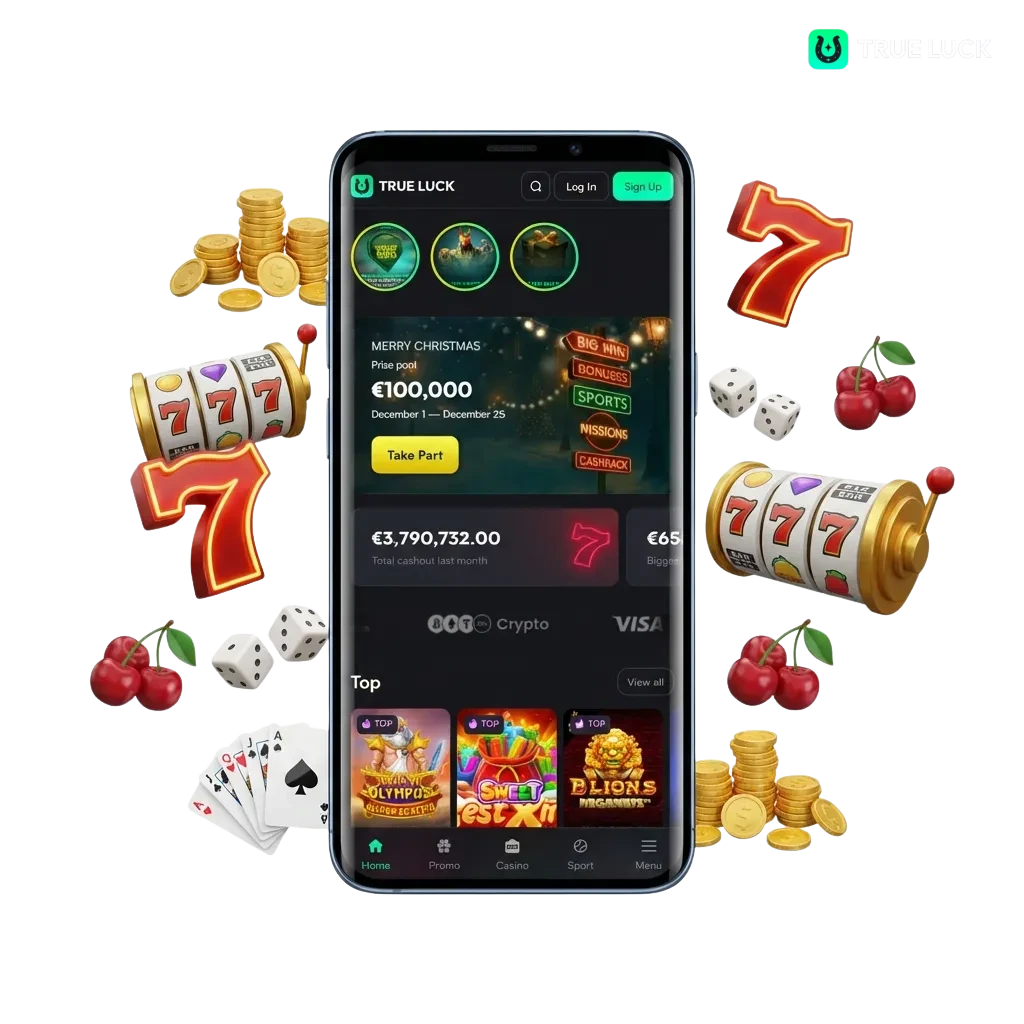 TrueLuck online casino featuring diverse slot games and welcome bonus offers.